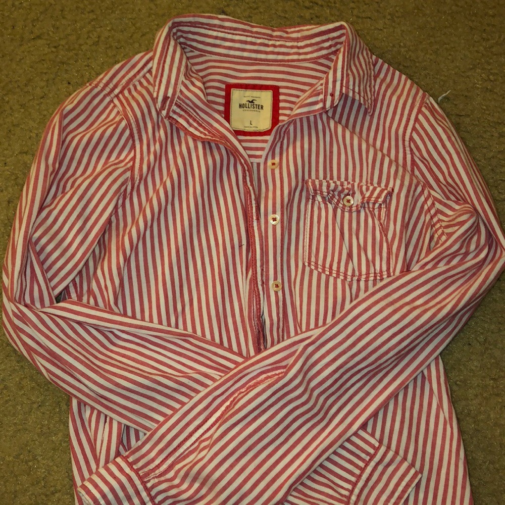 Hollister Pink Striped Collar Shirt